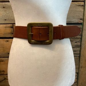 Vtg Ralph Lauren Men’s Luggage Brown Leather Belt Sz 34 Brass Buckle Rare USA